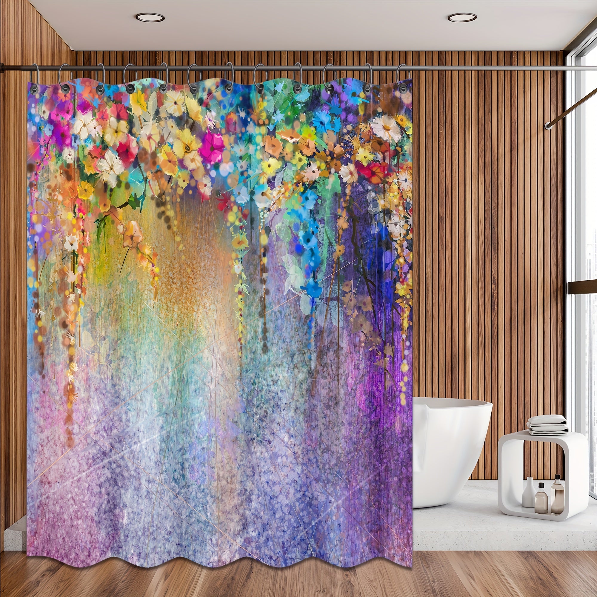 Colorful Floral Shower Curtain Waterproof Fabric Bath Curtain