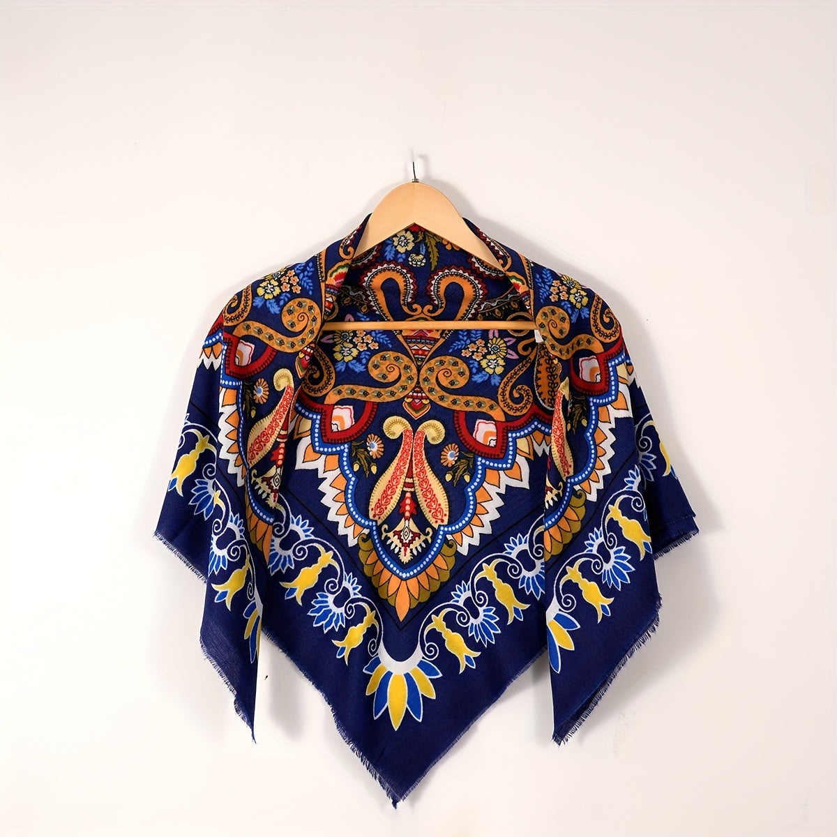 Boho Square Scarf Frayed Edge Tassel Shawl Casual Windproof Head Wrap