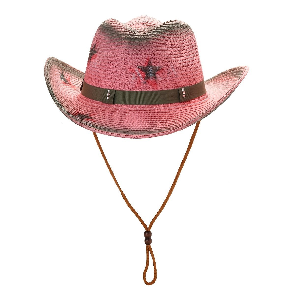 Pink Straw Hat Pentagram Graffiti Cowboy Hat Big Brim Sunshade