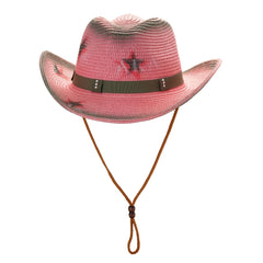 Pink Straw Hat Pentagram Graffiti Cowboy Hat Big Brim Sunshade