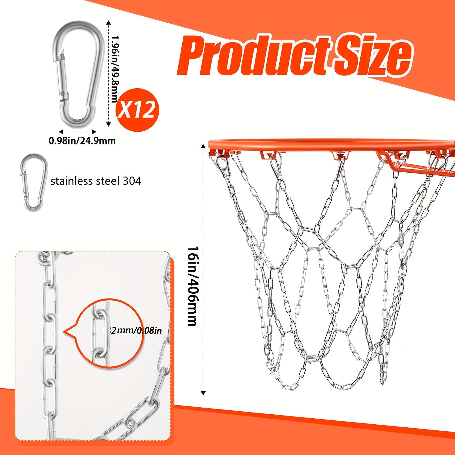 Stainless Steel Chain Basketball Net 12 Links