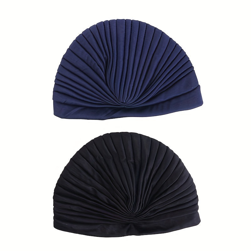 2pcs Knot Crinkle Turban Cap & Headwrap Elastic Lightweight Bonnet Chemo Cap
