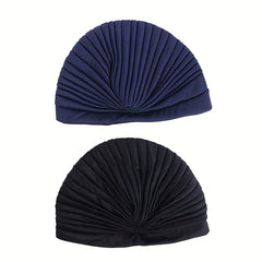 2pcs Knot Crinkle Turban Cap & Headwrap Elastic Lightweight Bonnet Chemo Cap