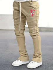 Crane & Floral Print Flared Trousers Men's Hip Hop Joggers
