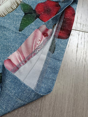 Rose Print Square Neck Overalls Jumpsuit