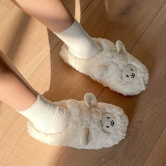 Cartoon Lamb Decor Slippers Plush Lined Slip On Shoes