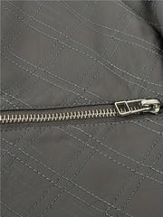 Faux Leather Quilted Jacket Zipper Motor Vintage Long Sleeve