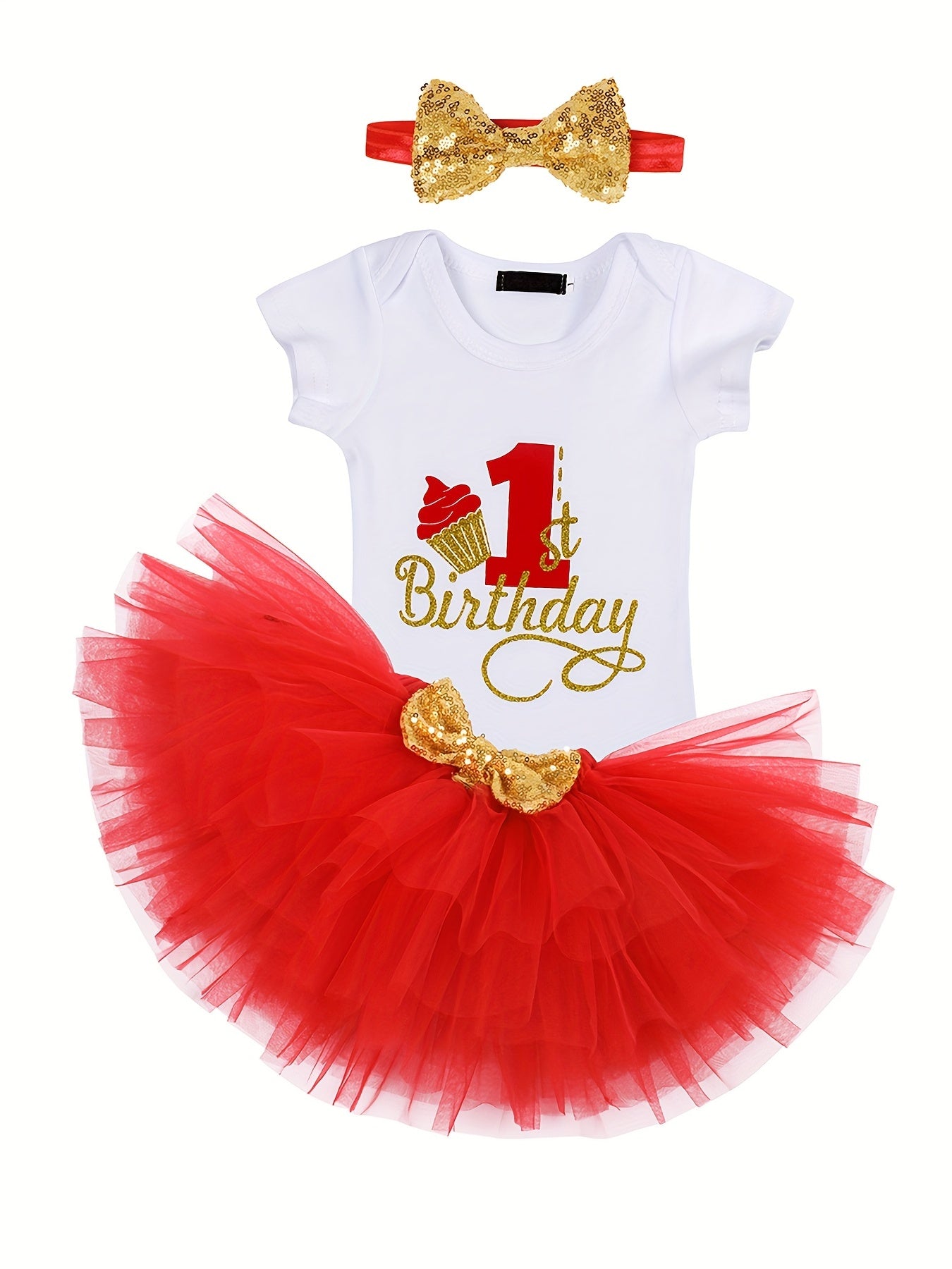 Sweet Party Baby Girls Gown Romper Lace Skirt Hairband 3pcs Set
