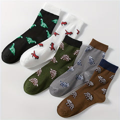 5 Pairs Cute Dino Print Mid Tube Socks Women's Stockings