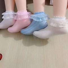 4 Pairs Sweet Princess Lace Ruffled Socks Wedding Dance Girls Kids Love Mesh