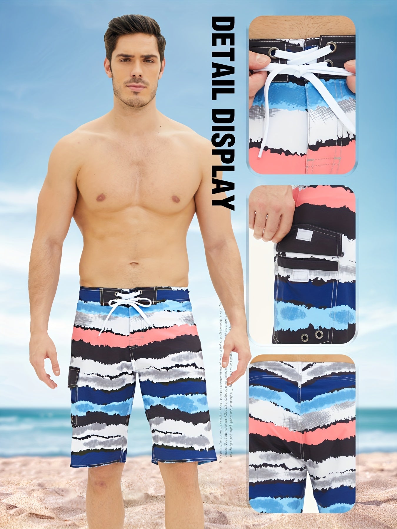 Men's Creative Print Beach Shorts Stretch Drawstring Comfortable Summer Seaside