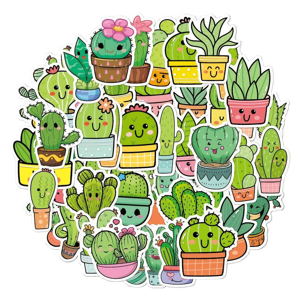50pcs Cactus Cartoon Stickers Waterproof Vinyl Stickers For Laptop Travel