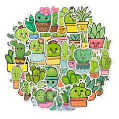 50pcs Cactus Cartoon Stickers Waterproof Vinyl Stickers For Laptop Travel