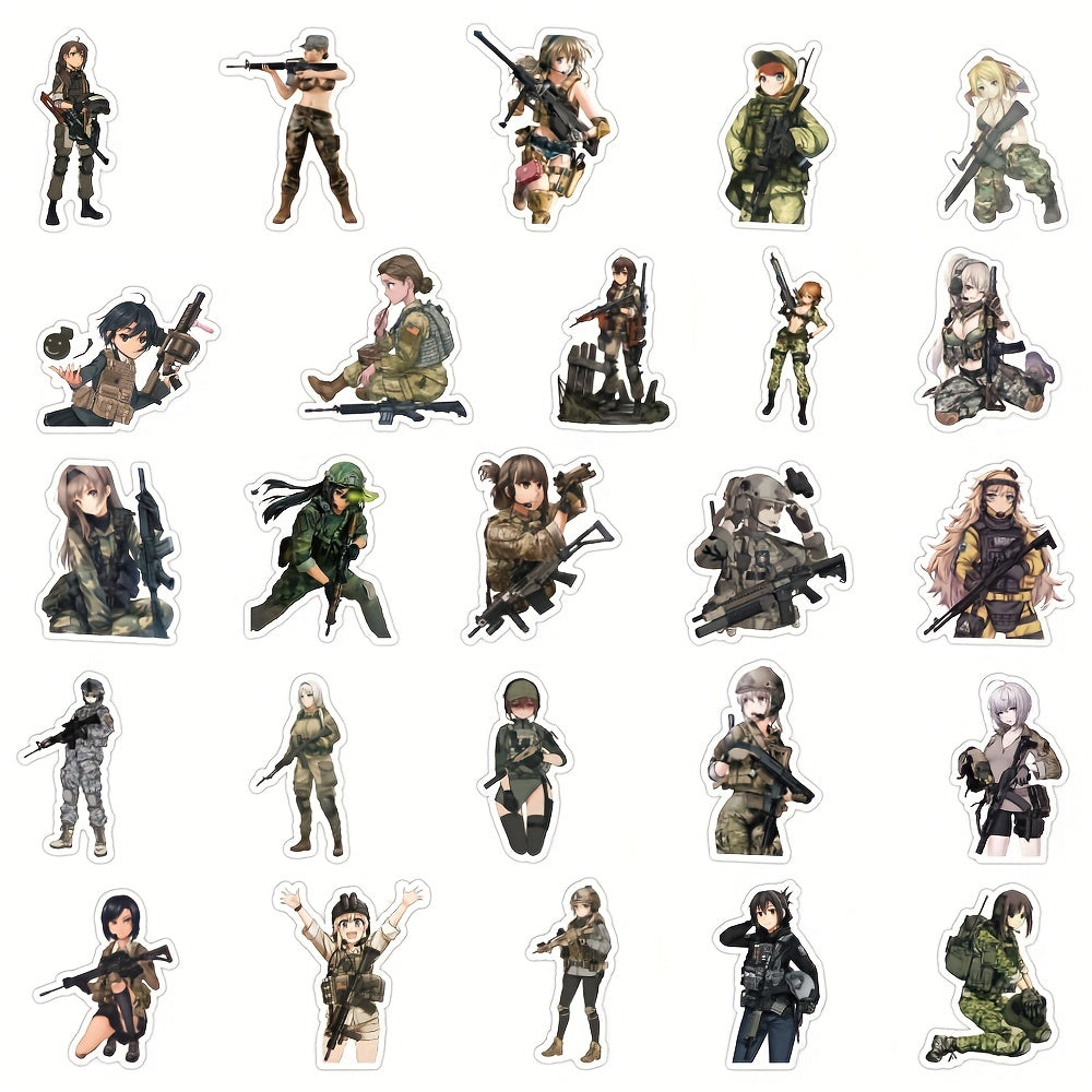 50Pcs Anime Military Girl Camouflage Stickers for Laptop Motorcycle Mug