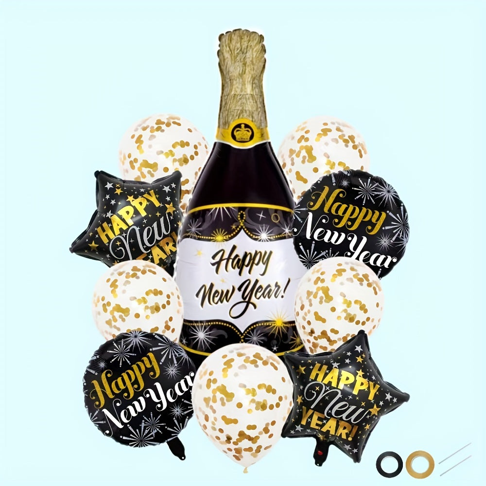 12pcs Golden Sequin Wine Bottle Balloon Party Decoration Set