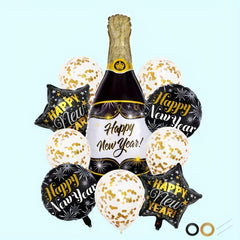 12pcs Golden Sequin Wine Bottle Balloon Party Decoration Set