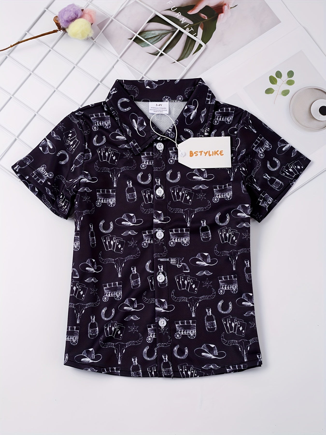Boys Casual V Neck Short Sleeves Button Up Shirt