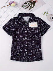 Boys Casual V Neck Short Sleeves Button Up Shirt