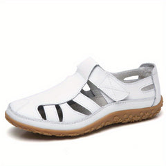 Women's Retro Flat Sandals Closed Toe Solid Hook & Loop Non Slip Shoes
