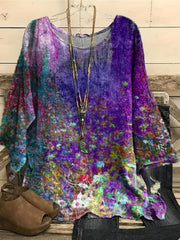 Casual Blouse Women's Plus Tie Dye Floral Print Long Sleeve Top