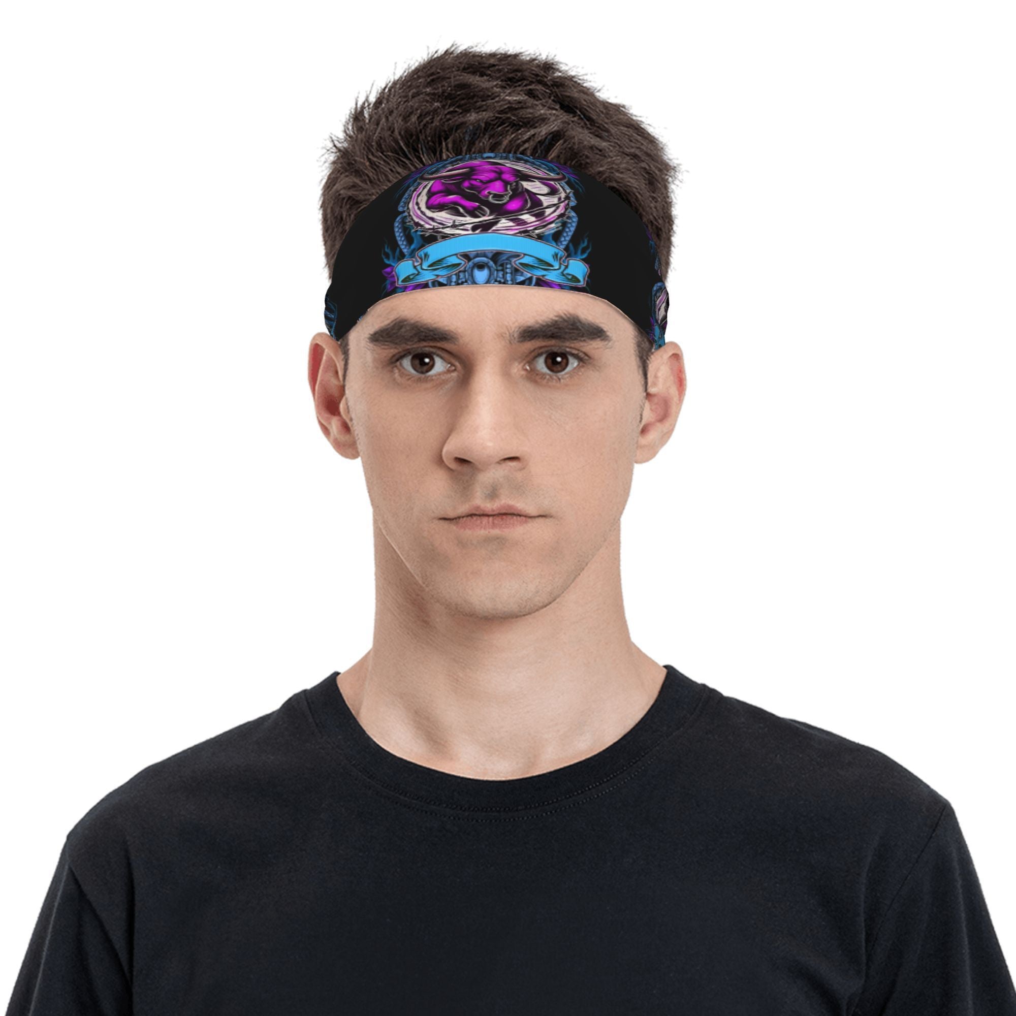 Unisex Sports Headband Sweat Wicking Stretchy Polyester Bull & Snake