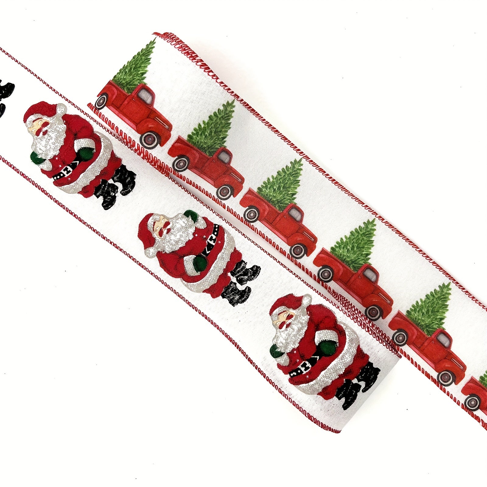 4.57M Christmas Wired Ribbon Xmas Tree Santa Red Truck Burlap Ribbon