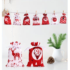 24pcs Hanging Christmas Advent Calendar Bags for Xmas Navid