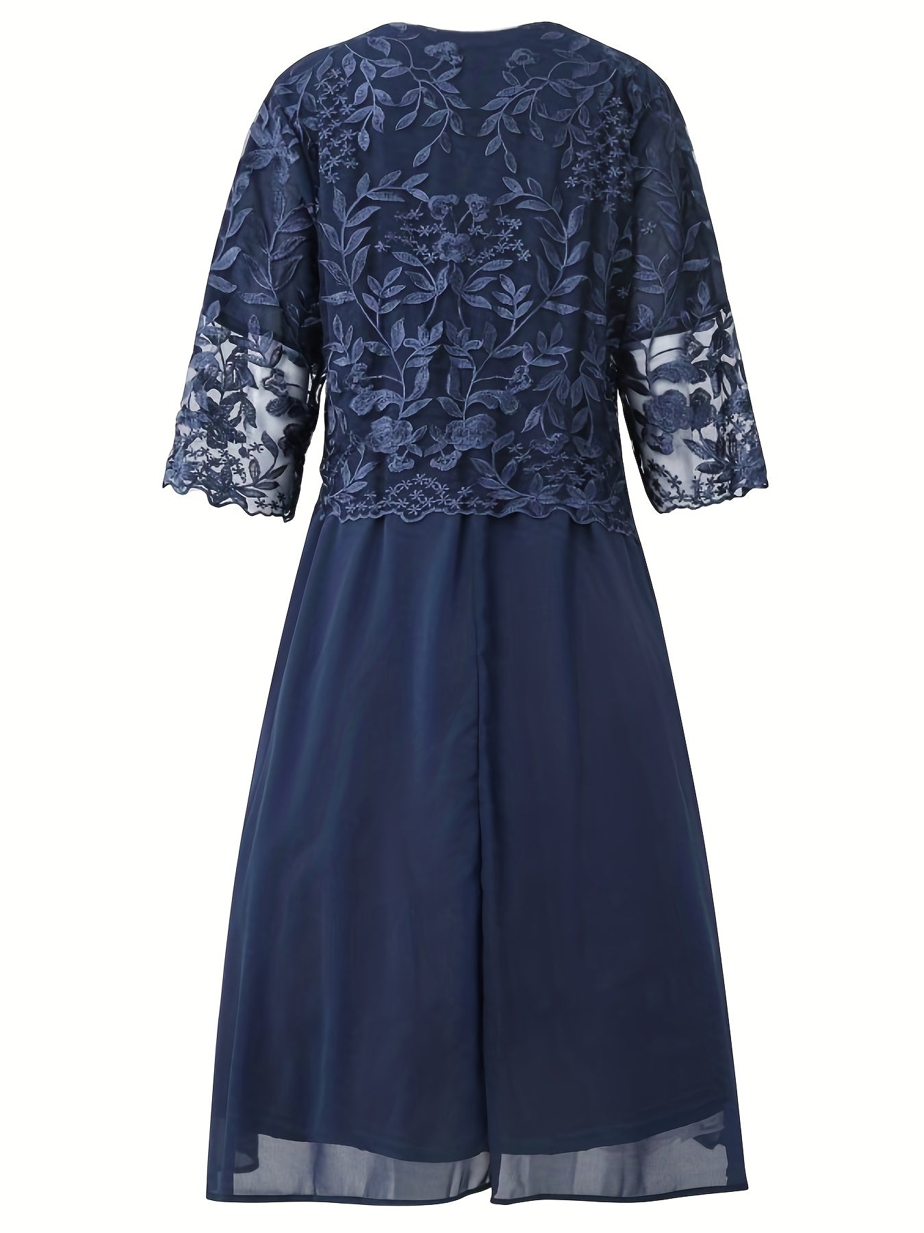 Casual Dress Women's Plus Floral Lace Layered Sleeve Dress