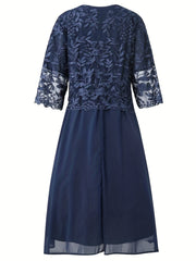 Casual Dress Women's Plus Floral Lace Layered Sleeve Dress
