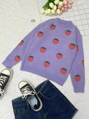 Girls Strawberry Fruit Pattern Sweater Long Sleeve