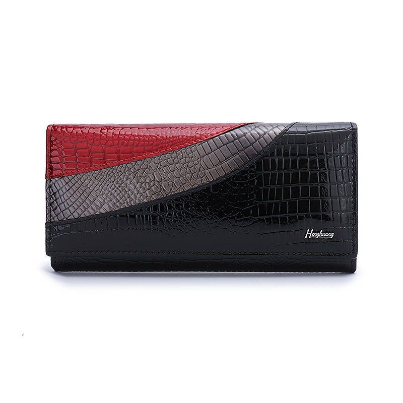 Crocodile Pattern Leather Wallet Double Fold Snap Zip Pocket