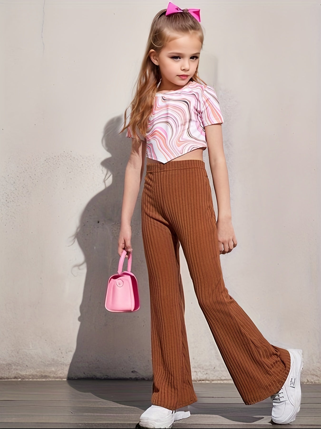 Girls' High Waist Flare Bell Bottom Knit Pants