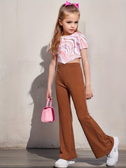 Girls' High Waist Flare Bell Bottom Knit Pants