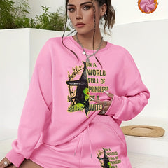 Women's Plus Graphic Print Sweatshirt & Shorts 2pcs Set Outfits