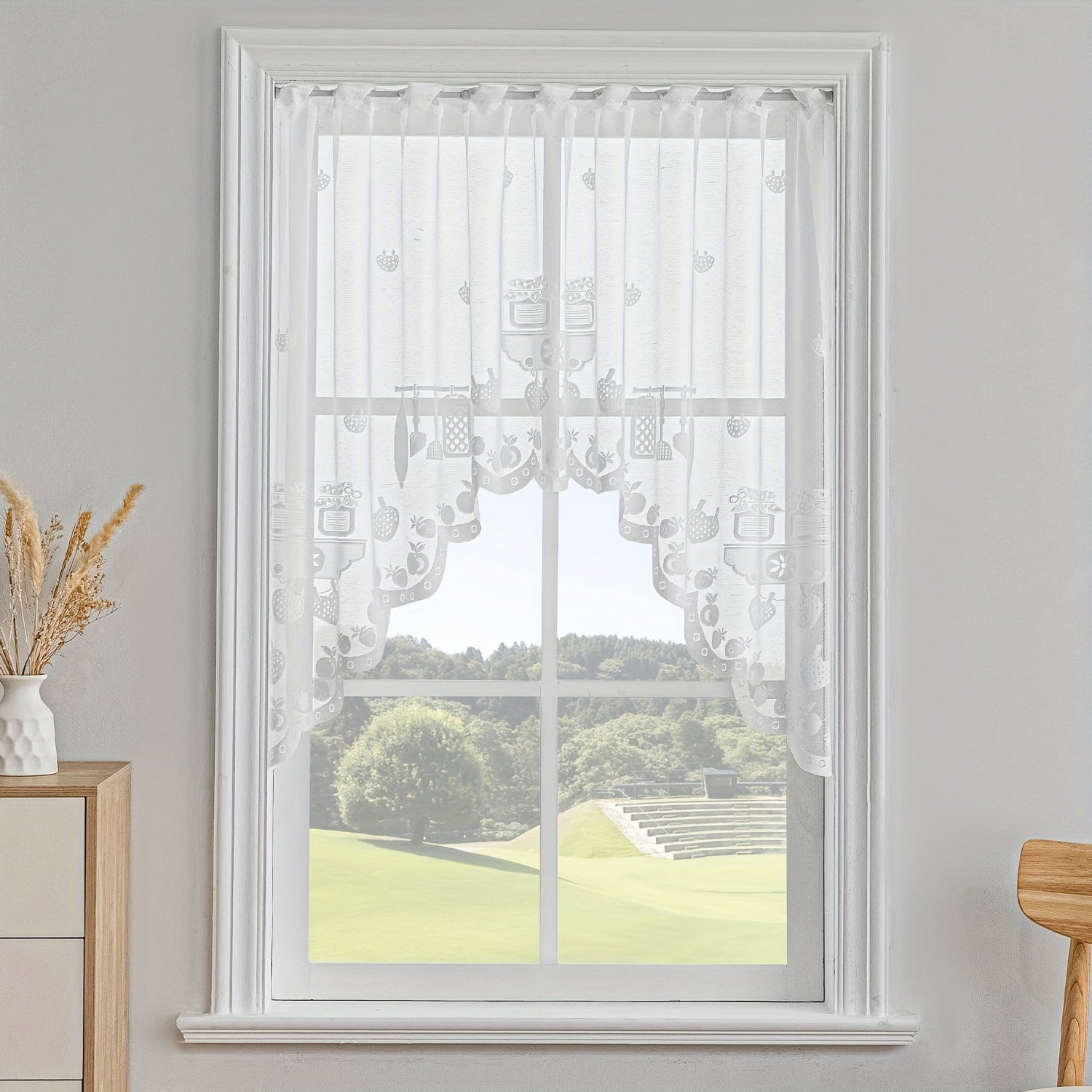 Jacquard Sheer Curtain Floral Pattern Kitchen Valance Short Curtain