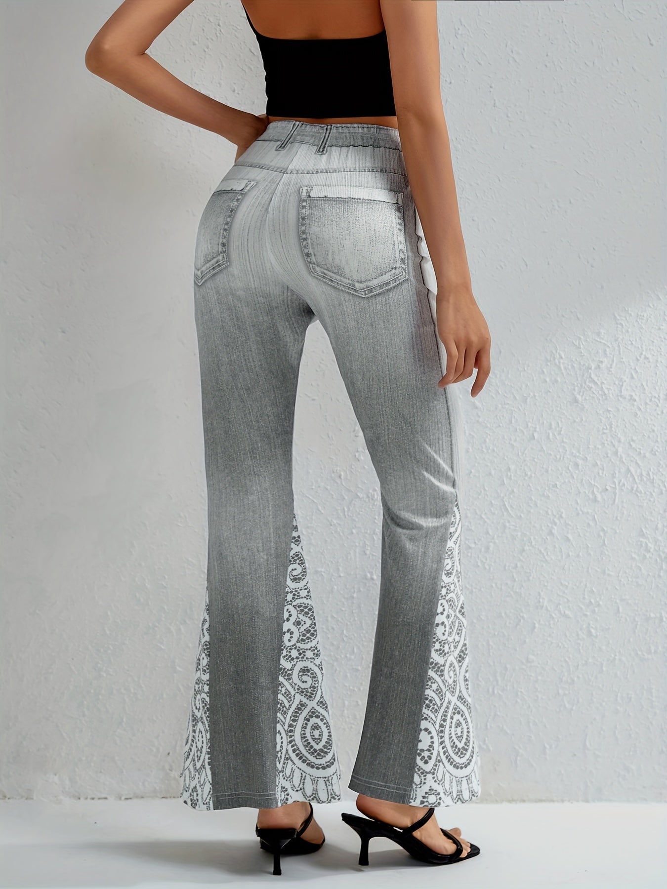 Floral Print High Waist Flare Leg Pants