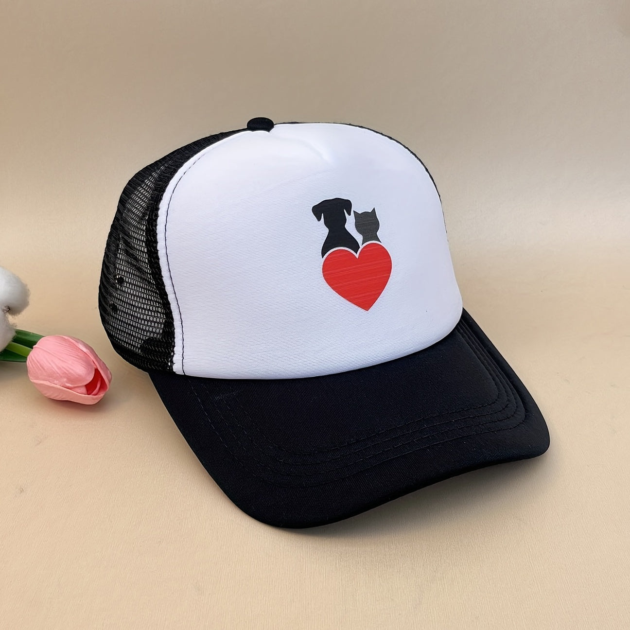 Puppy Heart Print Trucker Hat Lightweight Breathable Baseball Cap