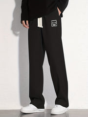 Grin Face Cotton Sweatpants Men's Casual Solid Loose Fit Drawstring Pants