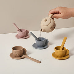 Silicone Tea Set Bear Wooden Pretend Play Toy Girls Mini Tea Cup and Teapot Set