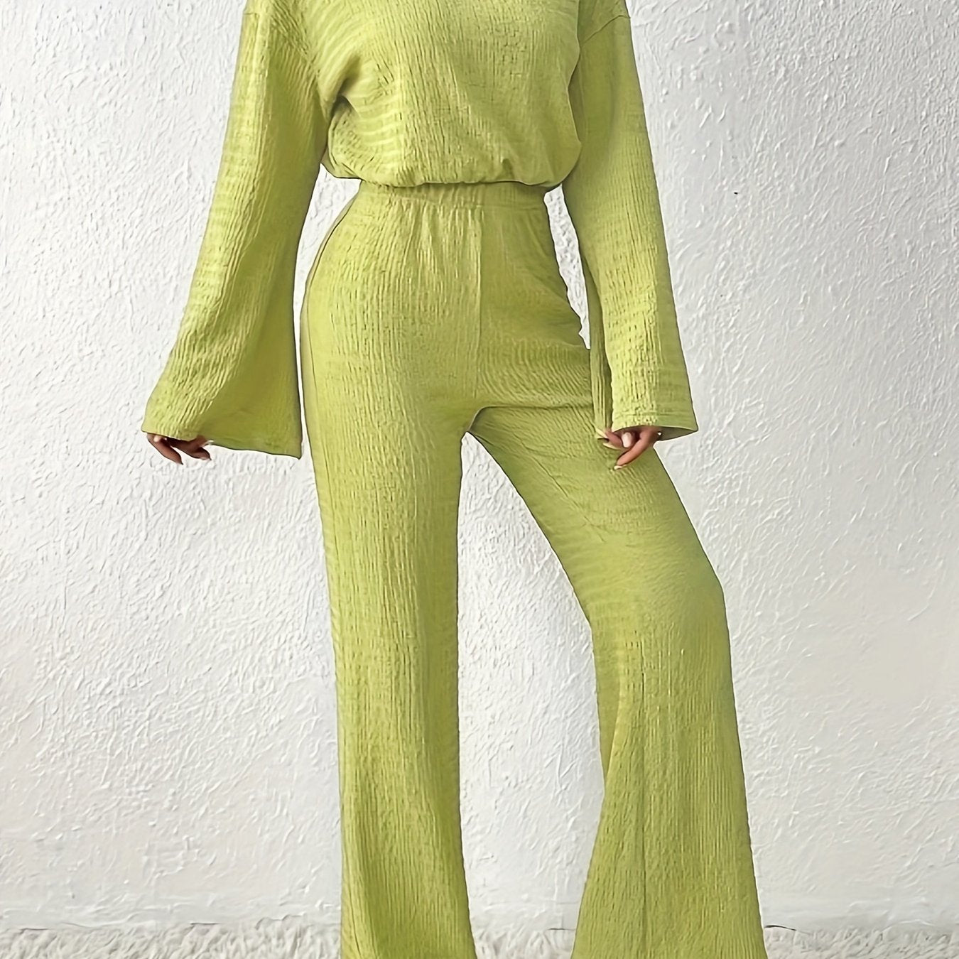 Solid Bell Sleeve Top & Pants Set