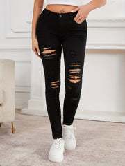 High Rise Distressed Skinny Jeans High Waist Ripped Denim Pants