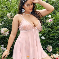 Lace Deep V Neck Satin Trim Mesh Slips