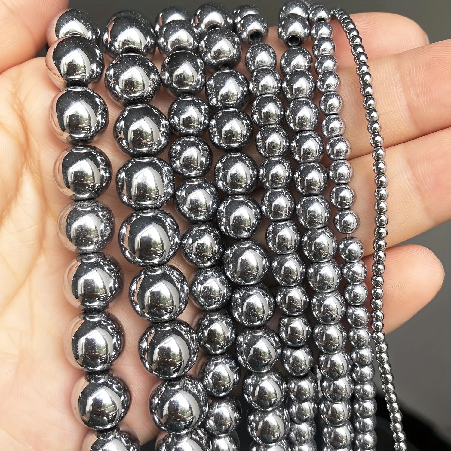 38 Silver Hematite Stone Round Loose Beads DIY Jewelry Making