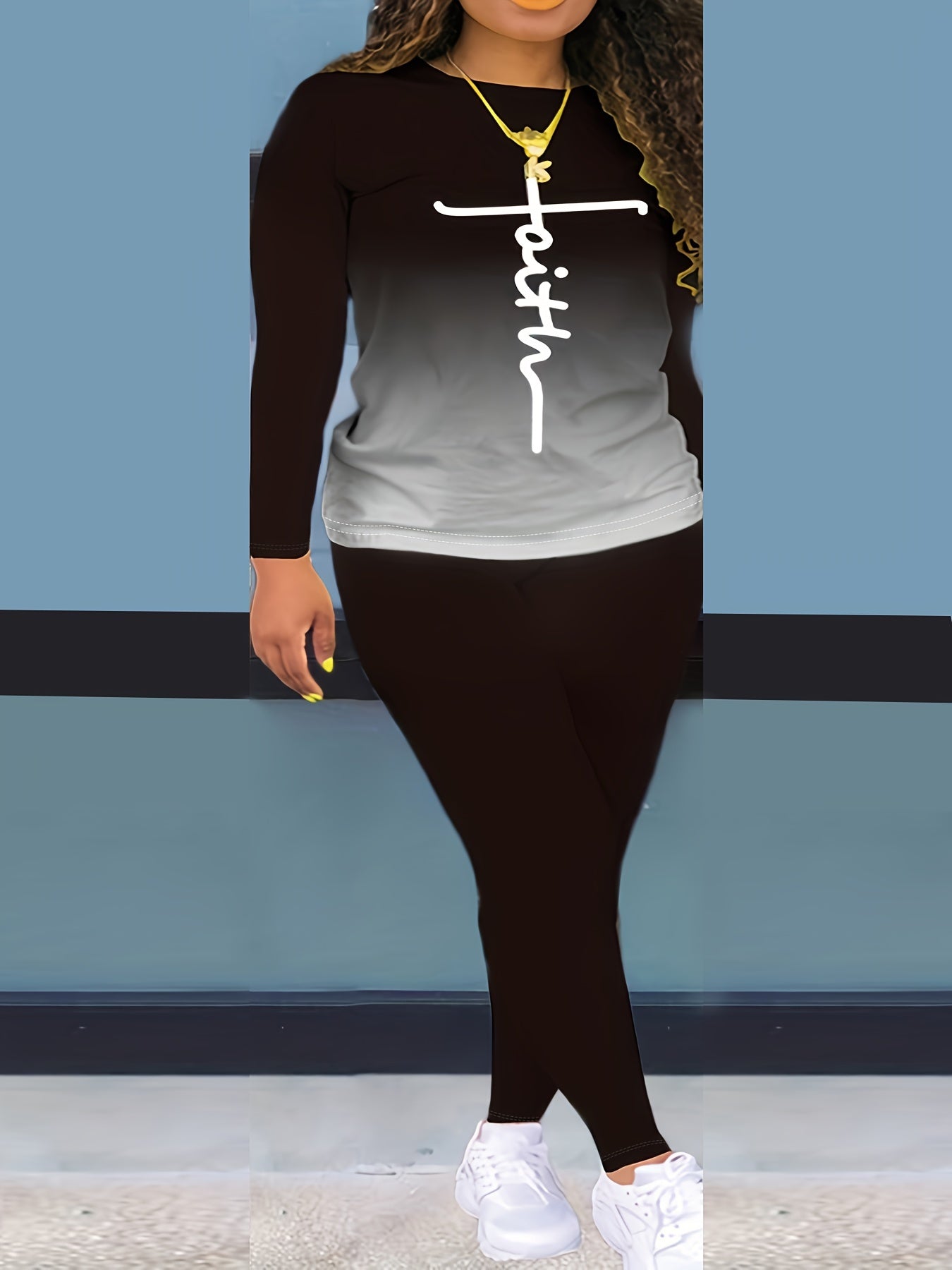 Cross Letter Print Top & Leggings Set