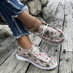 Christmas Snowman Santa Tree Cartoon Print Slip on Sneakers Lightweight Low