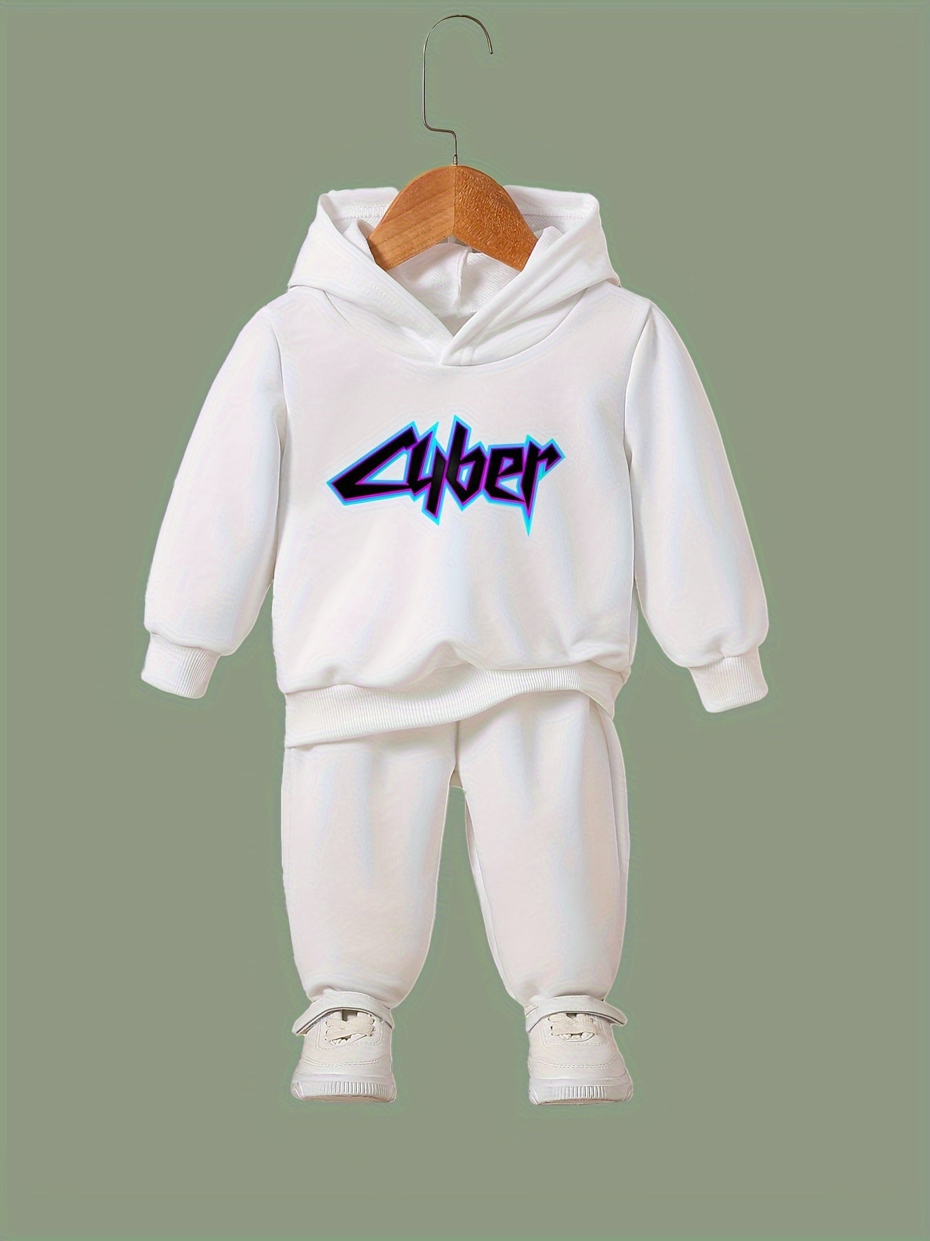 OERYUI Cyber Letter Print Hooded Pullover Pants Set for Sports