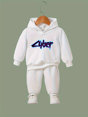 OERYUI Cyber Letter Print Hooded Pullover Pants Set for Sports