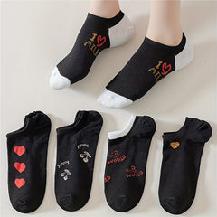 5 Pairs Heart & Letter Print Low Cut Ankle Socks Women's Stockings