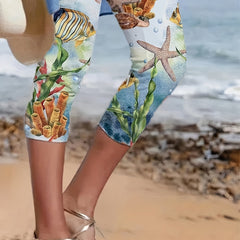 Ocean Print Skinny Capris Leggings for Women