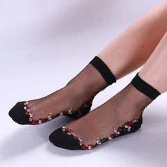Floral Lace Fishnet Ankle Socks Semi Sheer Women's Socks